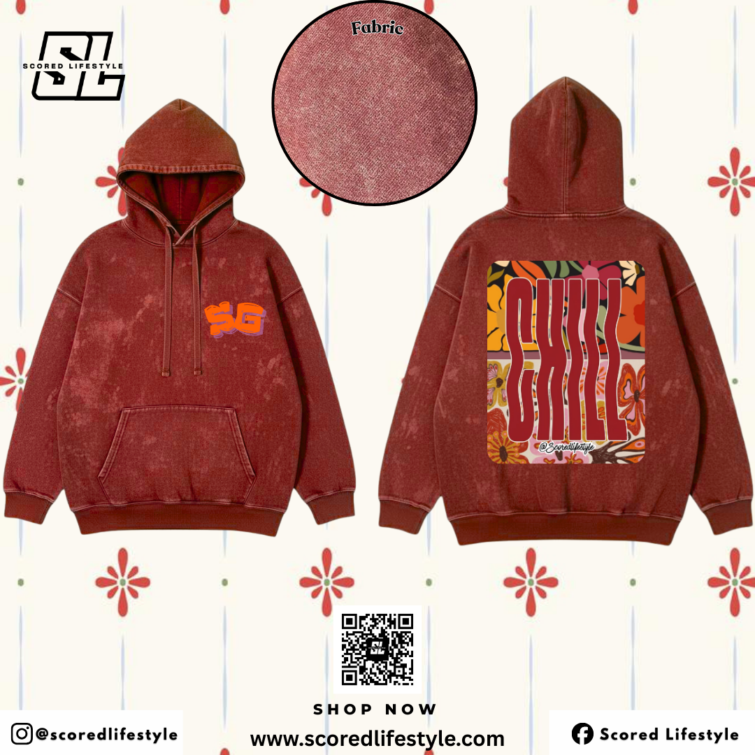 Scored Lifestyle CHILL Retro Hoodie – Maroon Acid Wash