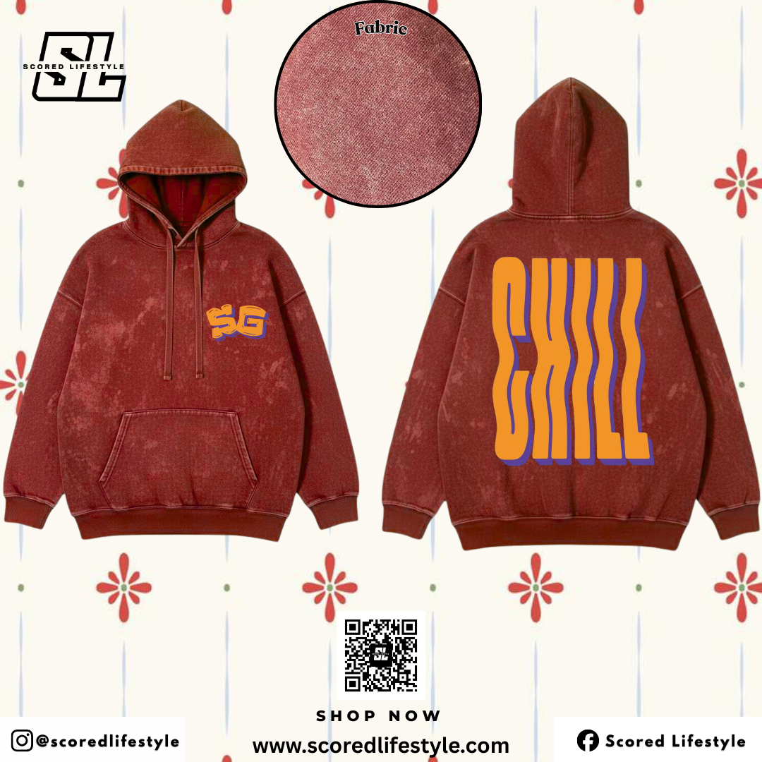 "CHILL" Oversized Acid Wash Hoodie – Maroon