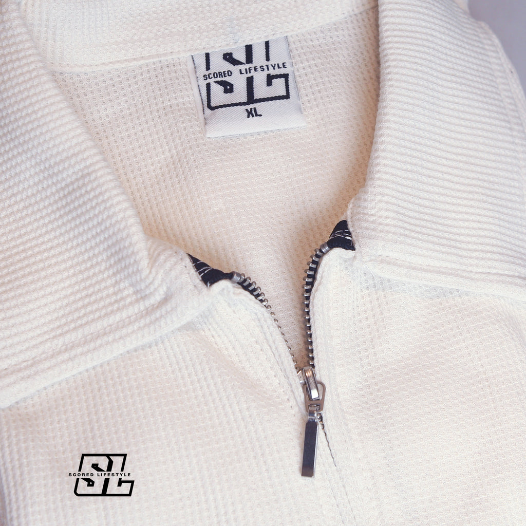 Cream Textured Zip Polo