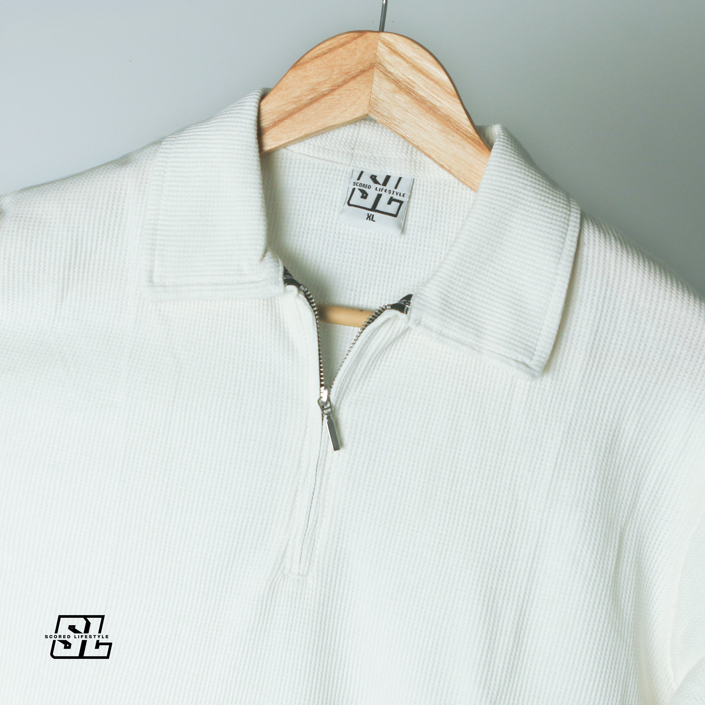 Cream Textured Zip Polo